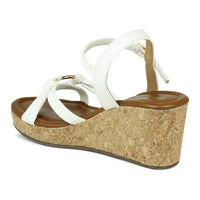 Metal Ring Embellished Ankle Strap Sandal On A Cork Wedge