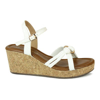 Metal Ring Embellished Ankle Strap Sandal On A Cork Wedge