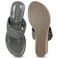 Braided T Strap Grey Wedge | Design Crew
