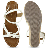 Metal Ring Embellished Ankle Strap Sandal On A Cork Wedge