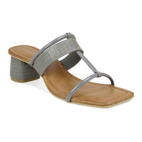 Croco Print Block Heel Slide Sandal