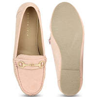 Faux Nubuck Moccasins With Horsebit Metal Trim