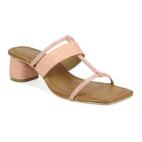 Croco Print Block Heel Slide Sandal