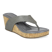 Crocodile Printes Thong Sandal On A Cork Covered Wedge