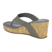 Crocodile Printes Thong Sandal On A Cork Covered Wedge