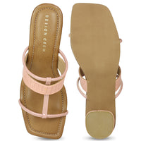 Croco Print Block Heel Slide Sandal