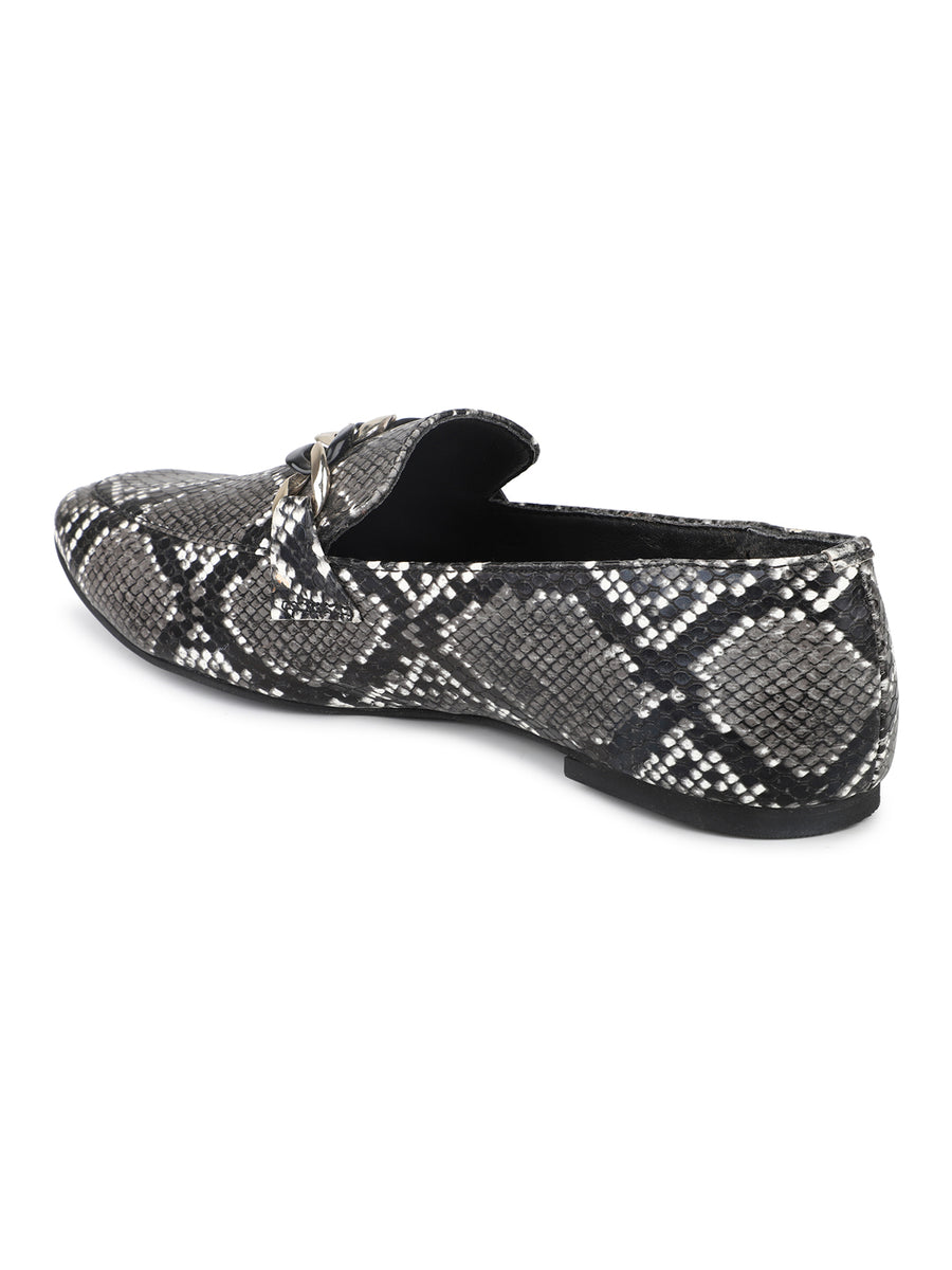 Reptile Paint Penny Loafer With Chain Accent