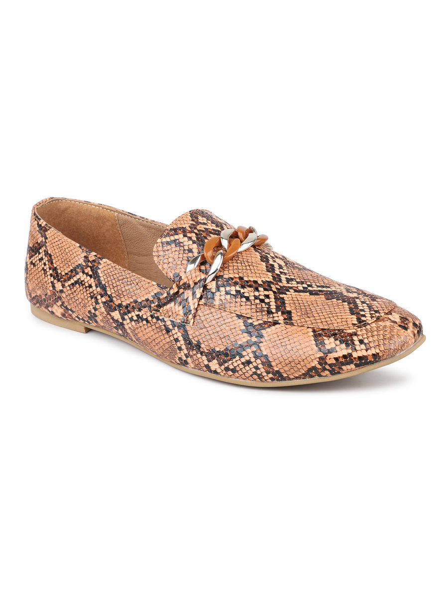 Reptile Paint Penny Loafer With Chain Accent