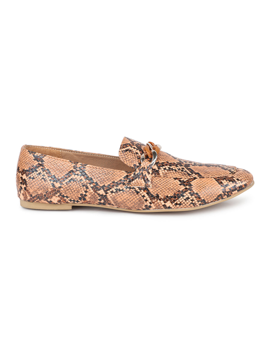 Reptile Paint Penny Loafer With Chain Accent