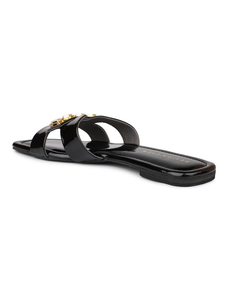 Classic H Syle Slide Sandal With Metal Trims