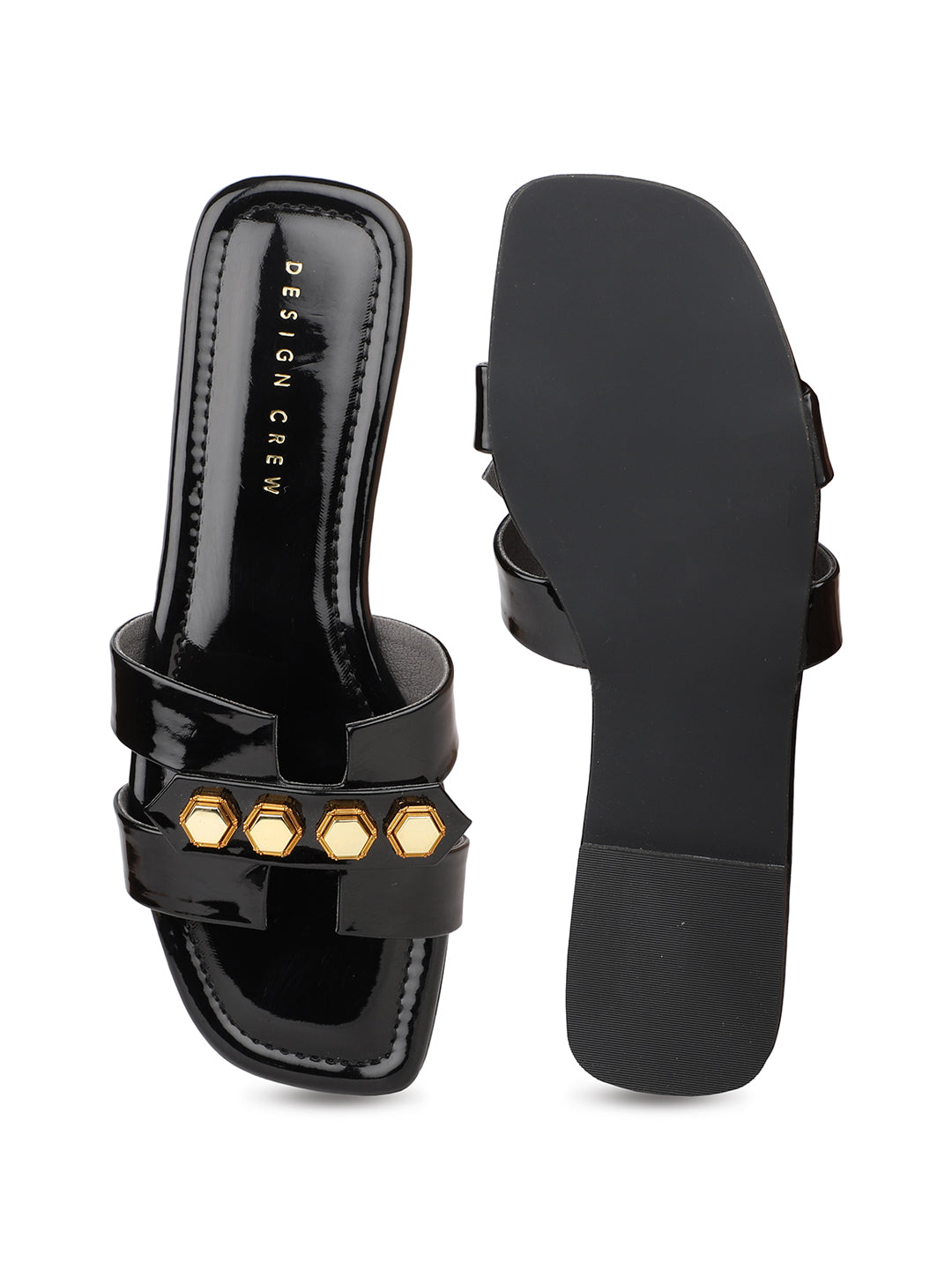 Classic H Syle Slide Sandal With Metal Trims