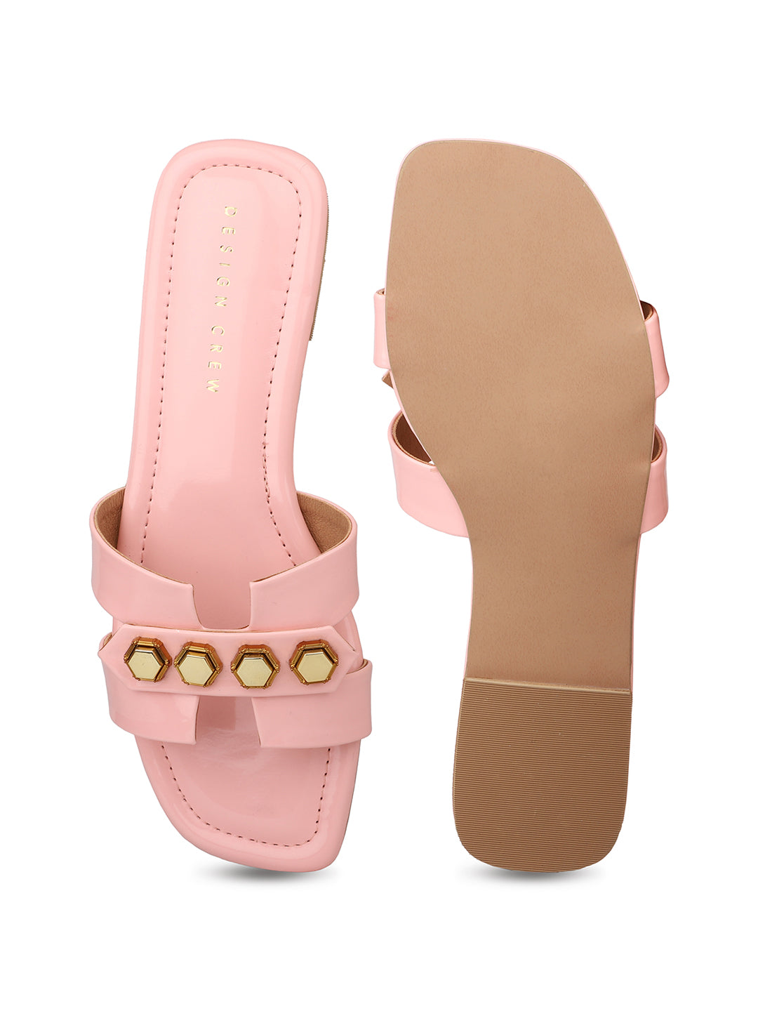 Classic H Syle Slide Sandal With Metal Trims