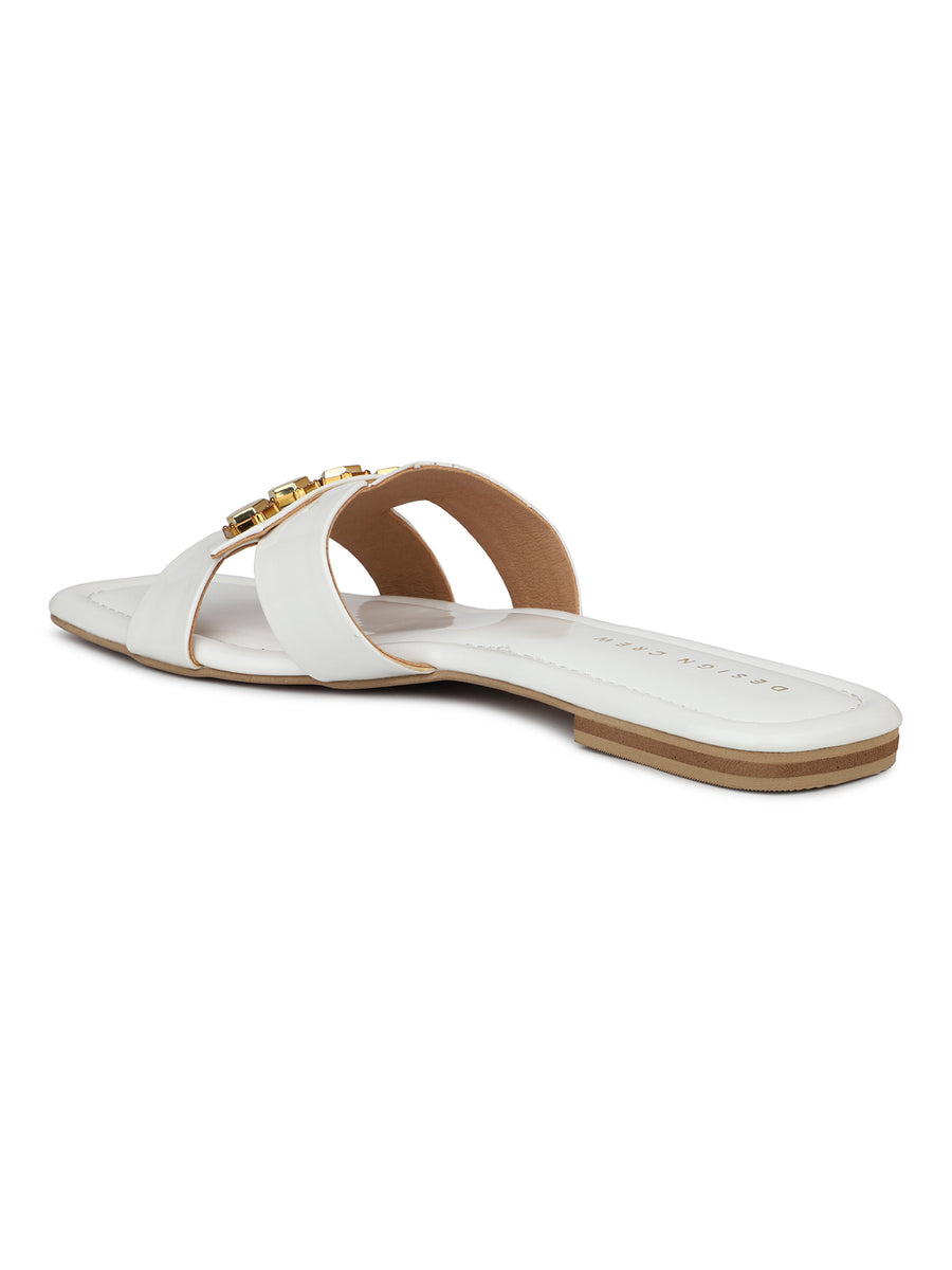 Classic H Syle Slide Sandal With Metal Trims