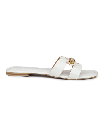 Classic H Syle Slide Sandal With Metal Trims