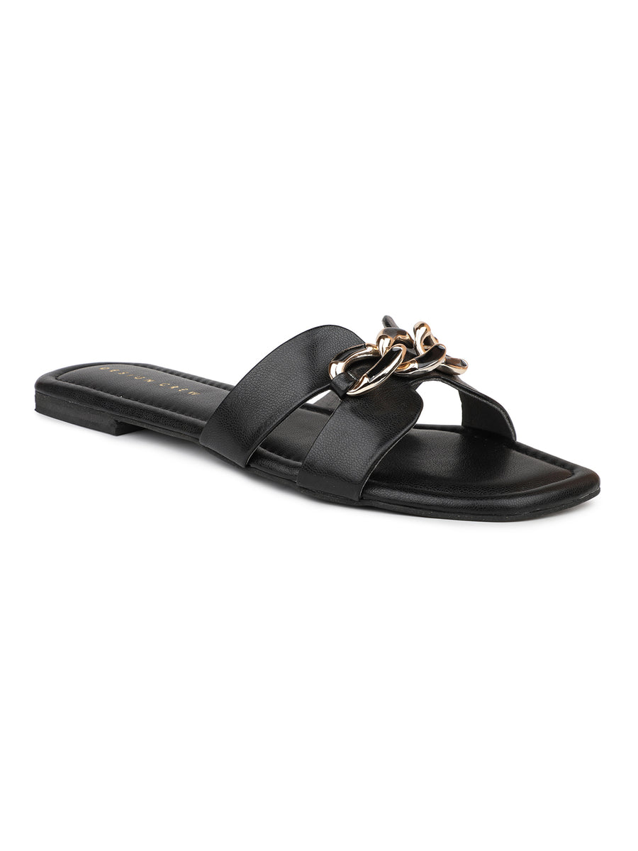 Classic H Syle Slide Sandal With Chain Detail