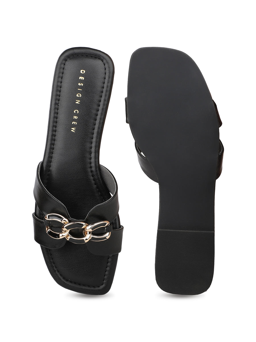 Classic H Syle Slide Sandal With Chain Detail