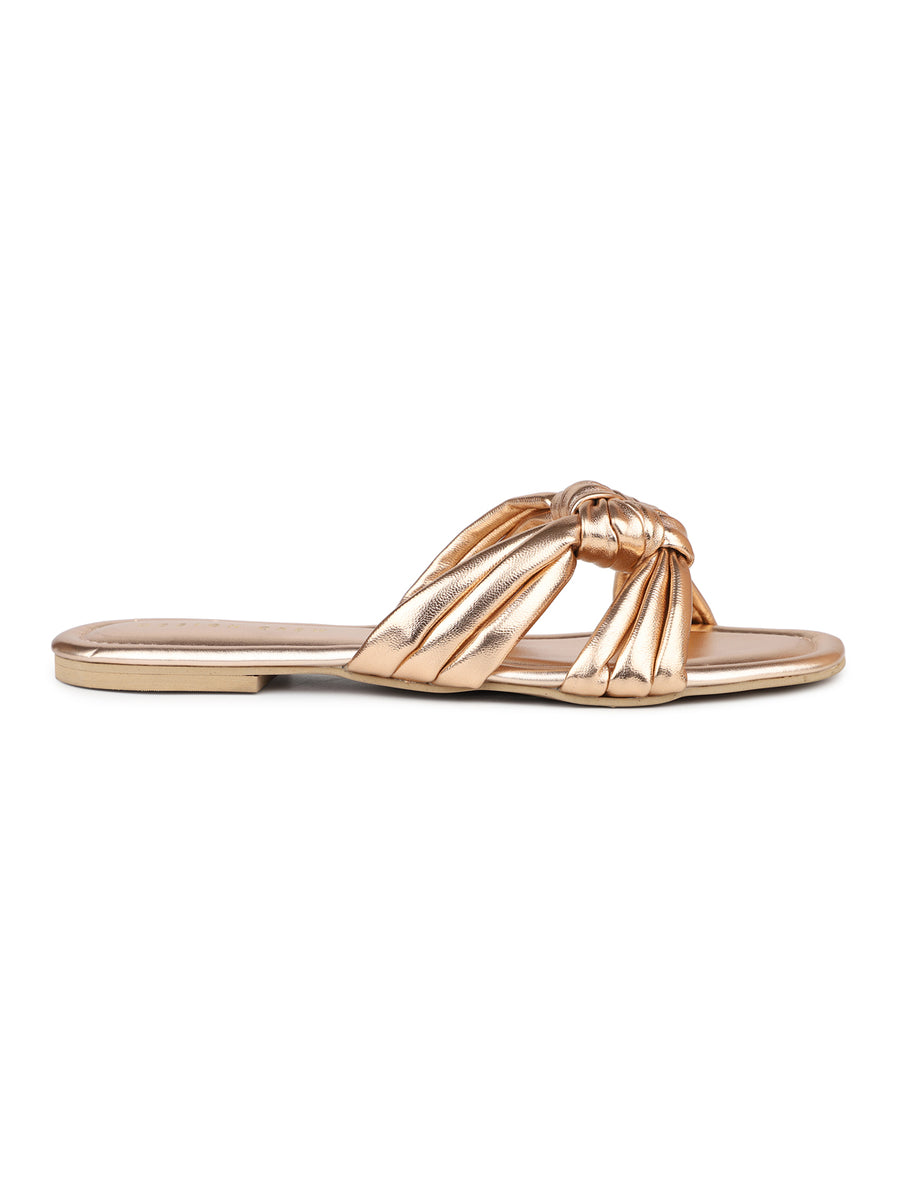 Double Knotted metallic Slide Sandal