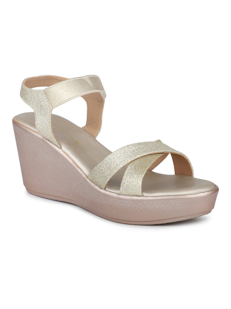 Glittery Platform Sandal With Elastic Strap