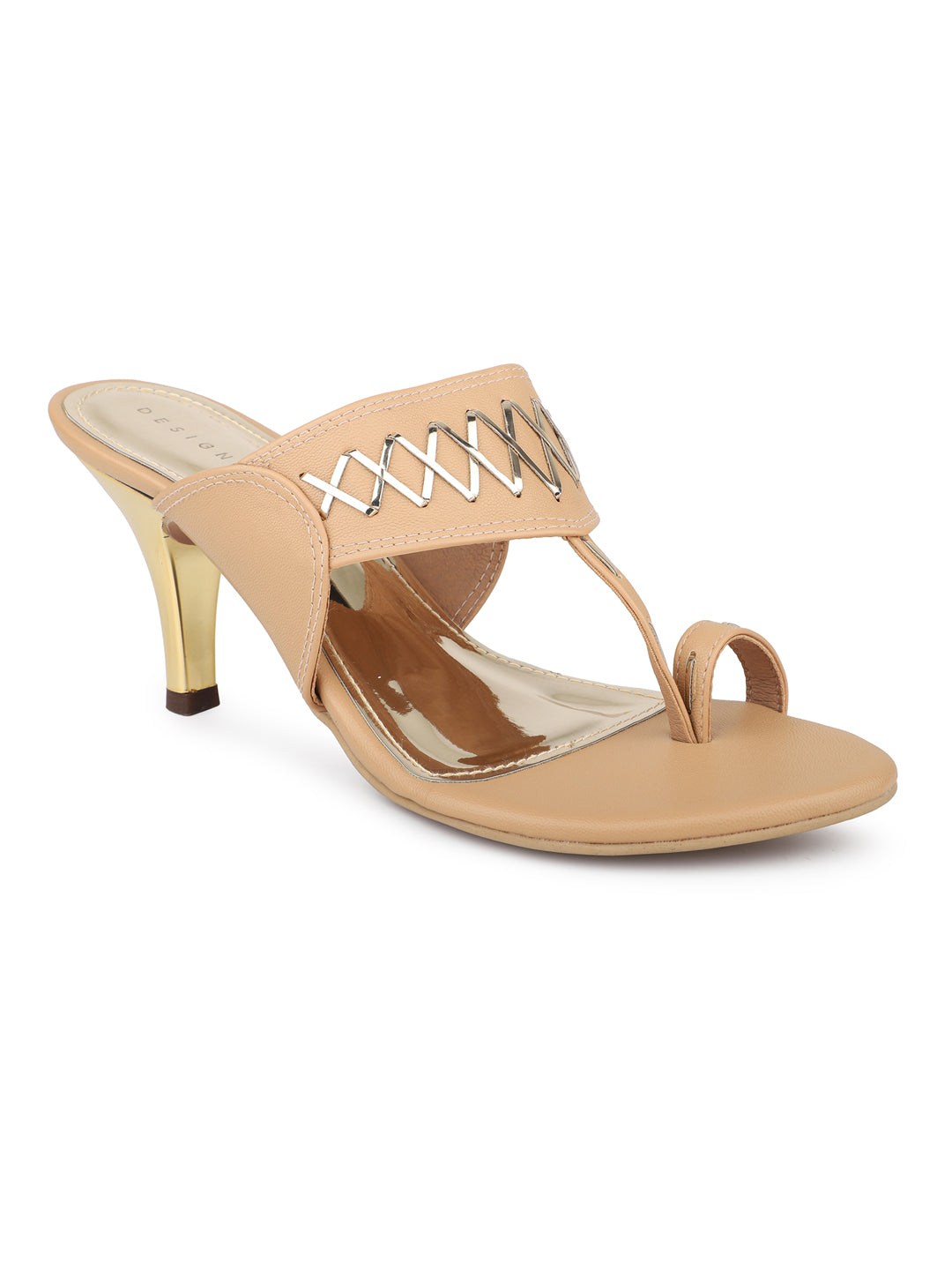 Kitten Heel Kolhapuri Sandal with Stylish Toe Ring Accent