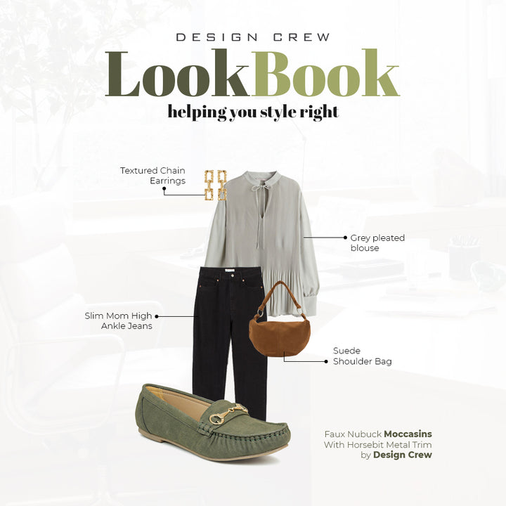 Faux Nubuck Moccasins With Horsebit Metal Trim