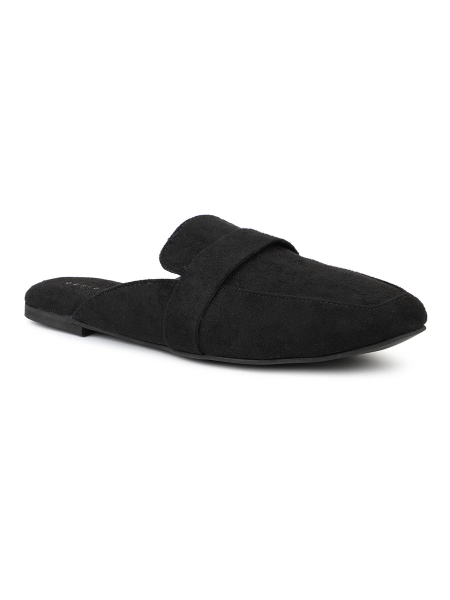 Faux Nubuck Mules With Saddle Strap