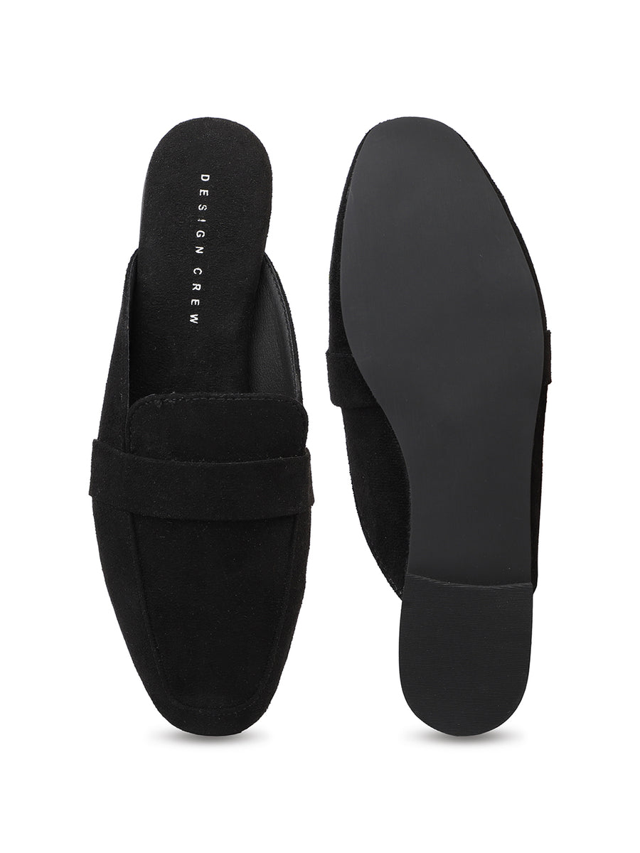 Faux Nubuck Mules With Saddle Strap