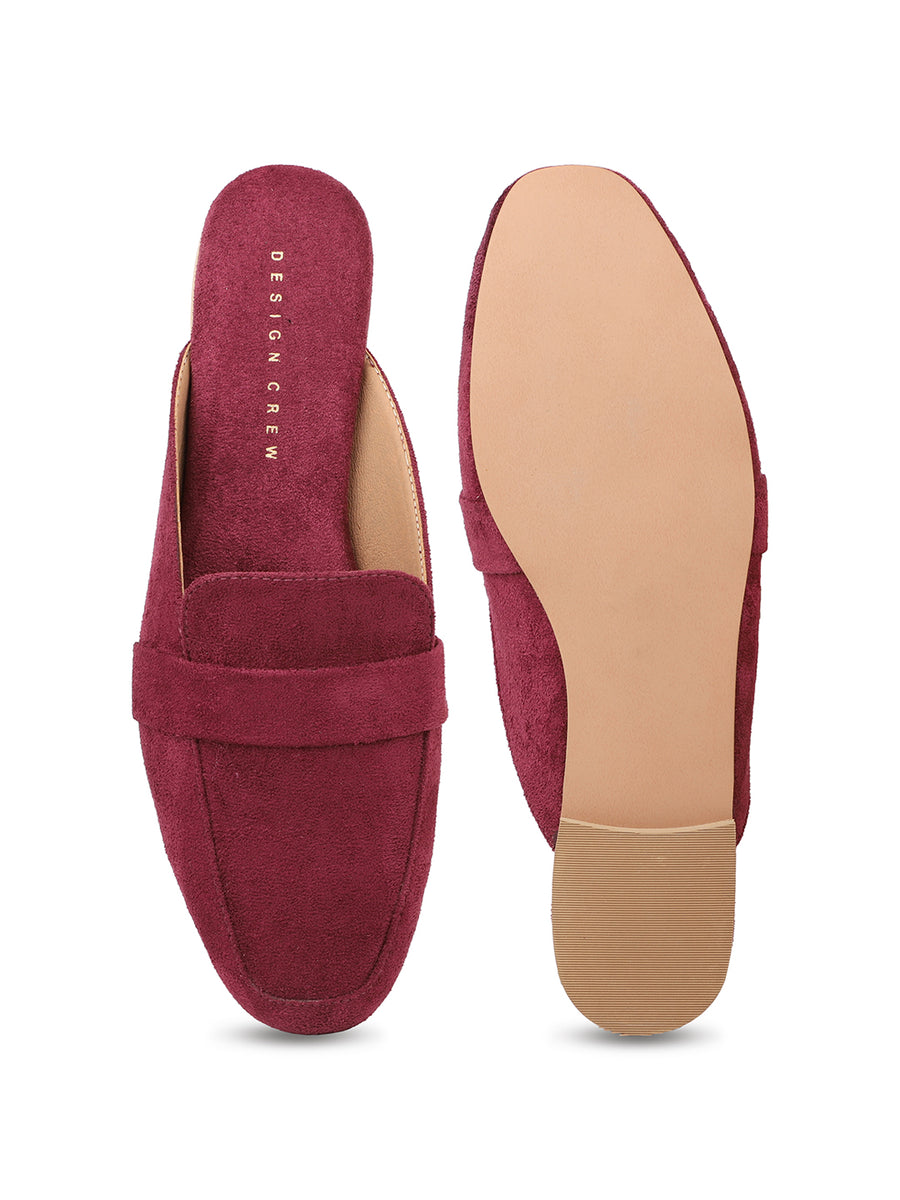 Faux Nubuck Mules With Saddle Strap
