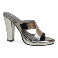 Silver Black Heel Sandal | Block Heel Slide Sandal | Design Crew