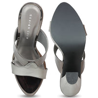 Silver Black Heel Sandal | Block Heel Slide Sandal | Design Crew