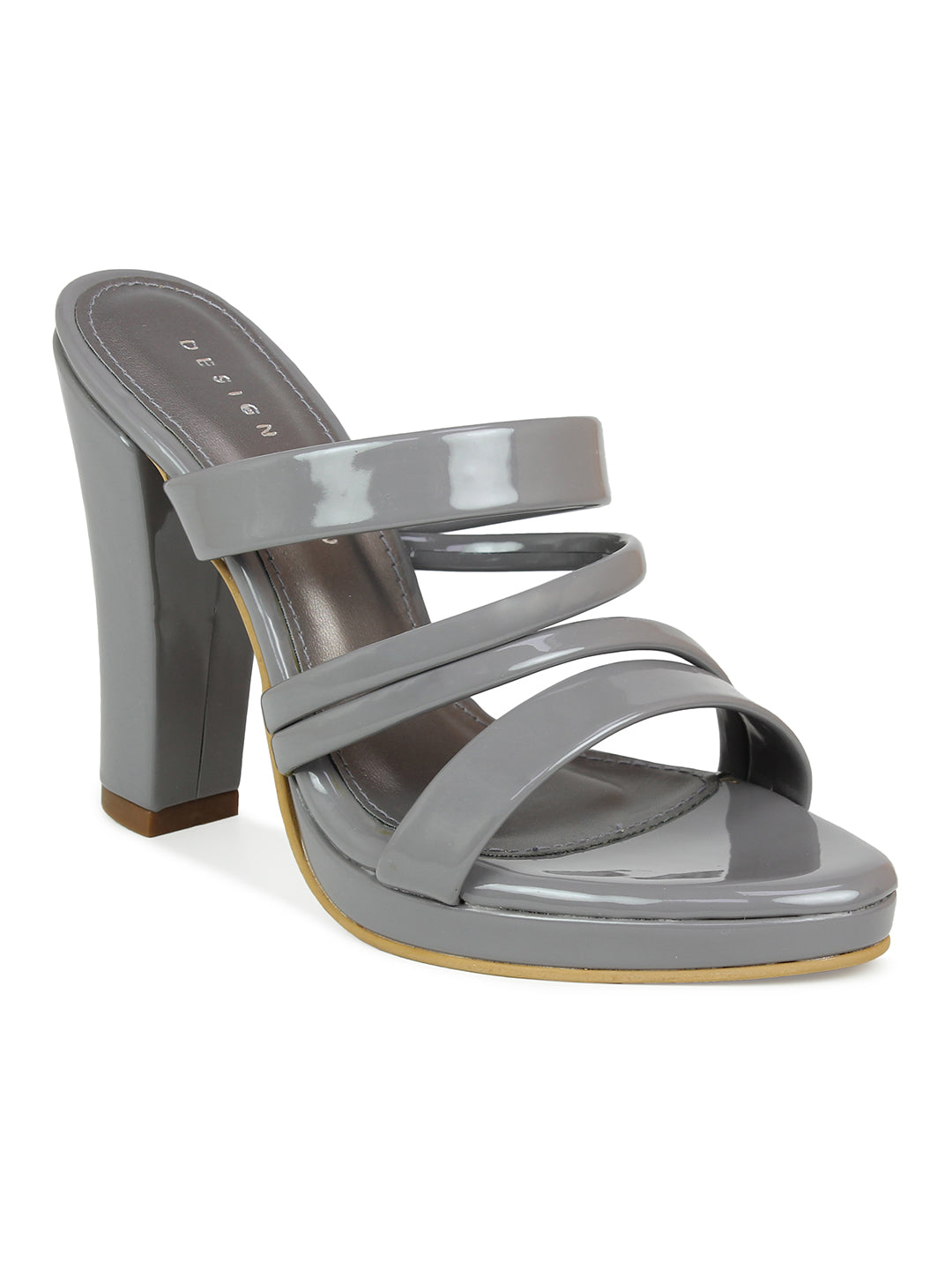 Silver Block Heel Strappy Slide Sandal | Design Crew