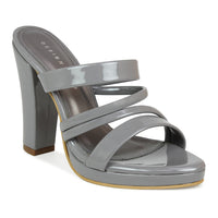 Silver Block Heel Strappy Slide Sandal | Design Crew