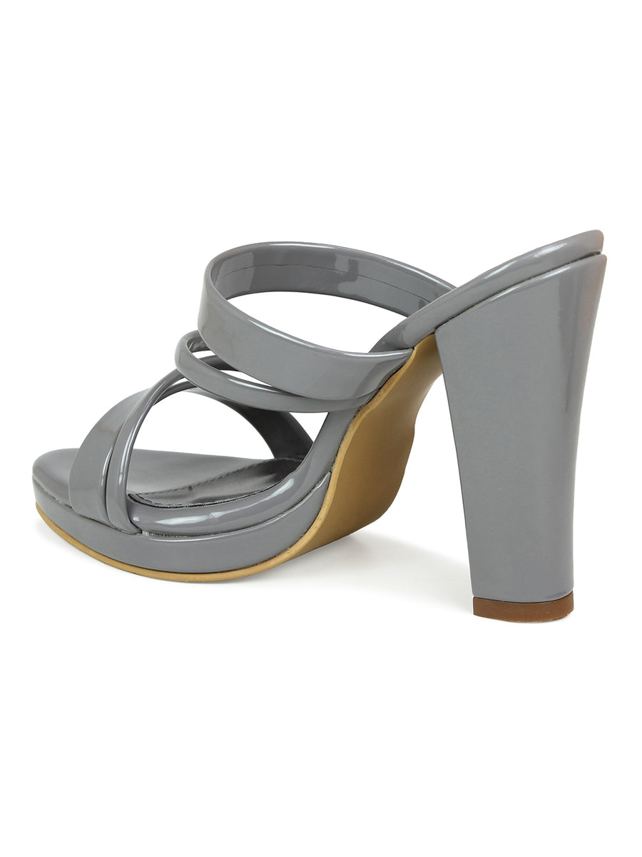 Silver Block Heel Strappy Slide Sandal | Design Crew