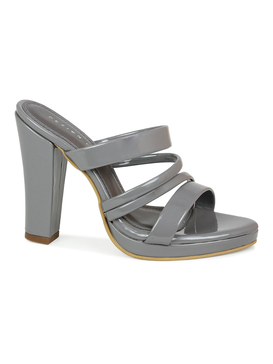 Silver Block Heel Strappy Slide Sandal | Design Crew