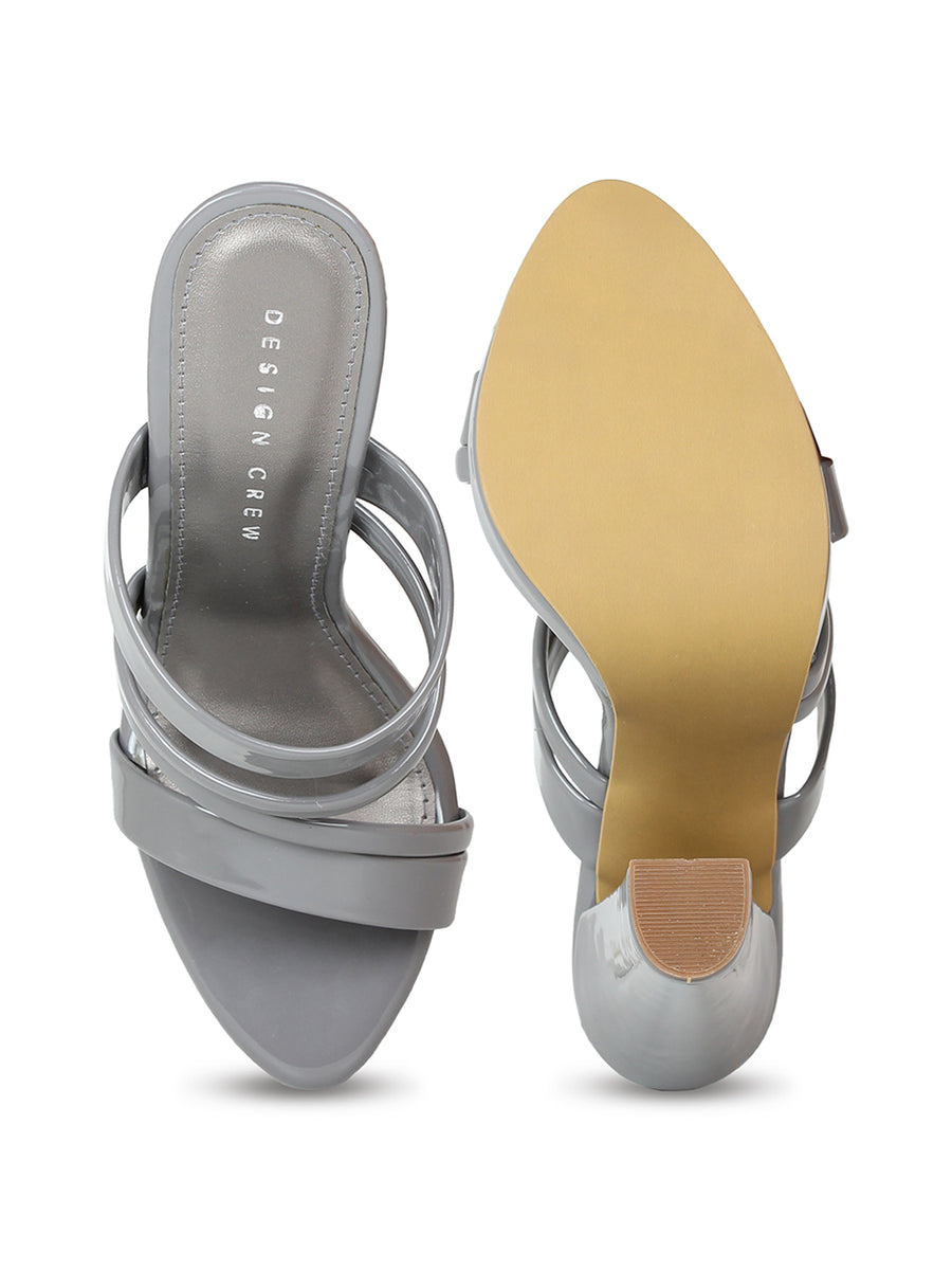 Silver Block Heel Strappy Slide Sandal | Design Crew