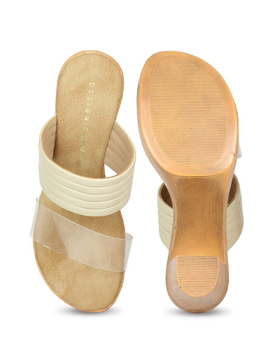 Translucent Strap Block Heel Slide Sandal