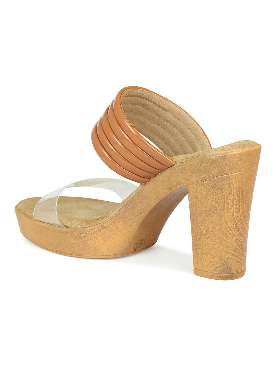 Translucent Strap Block Heel Slide Sandal
