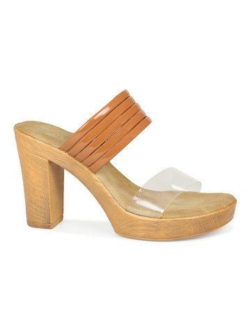 Translucent Strap Block Heel Slide Sandal