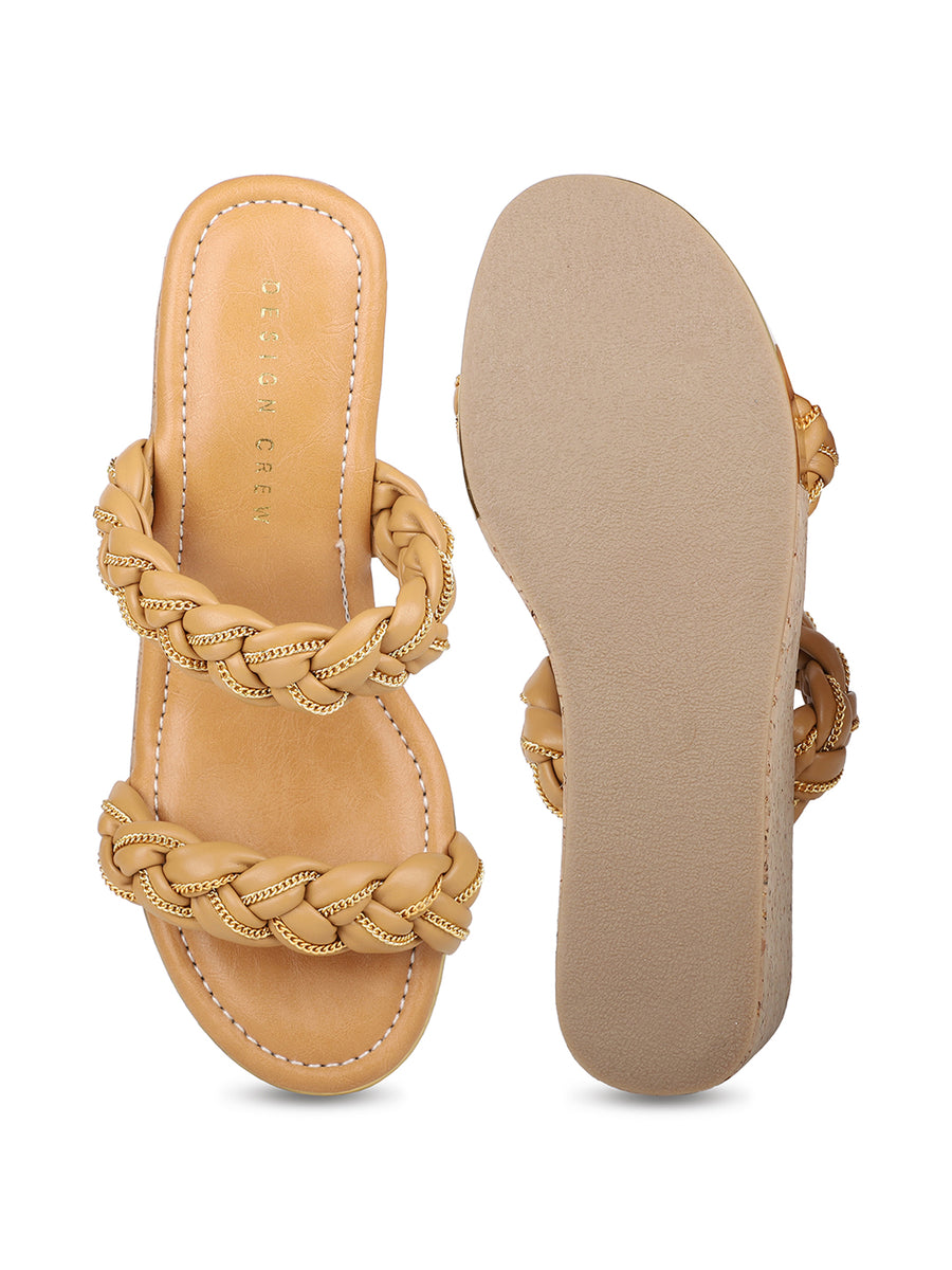 Metallic Chain Braided Slide Sandal