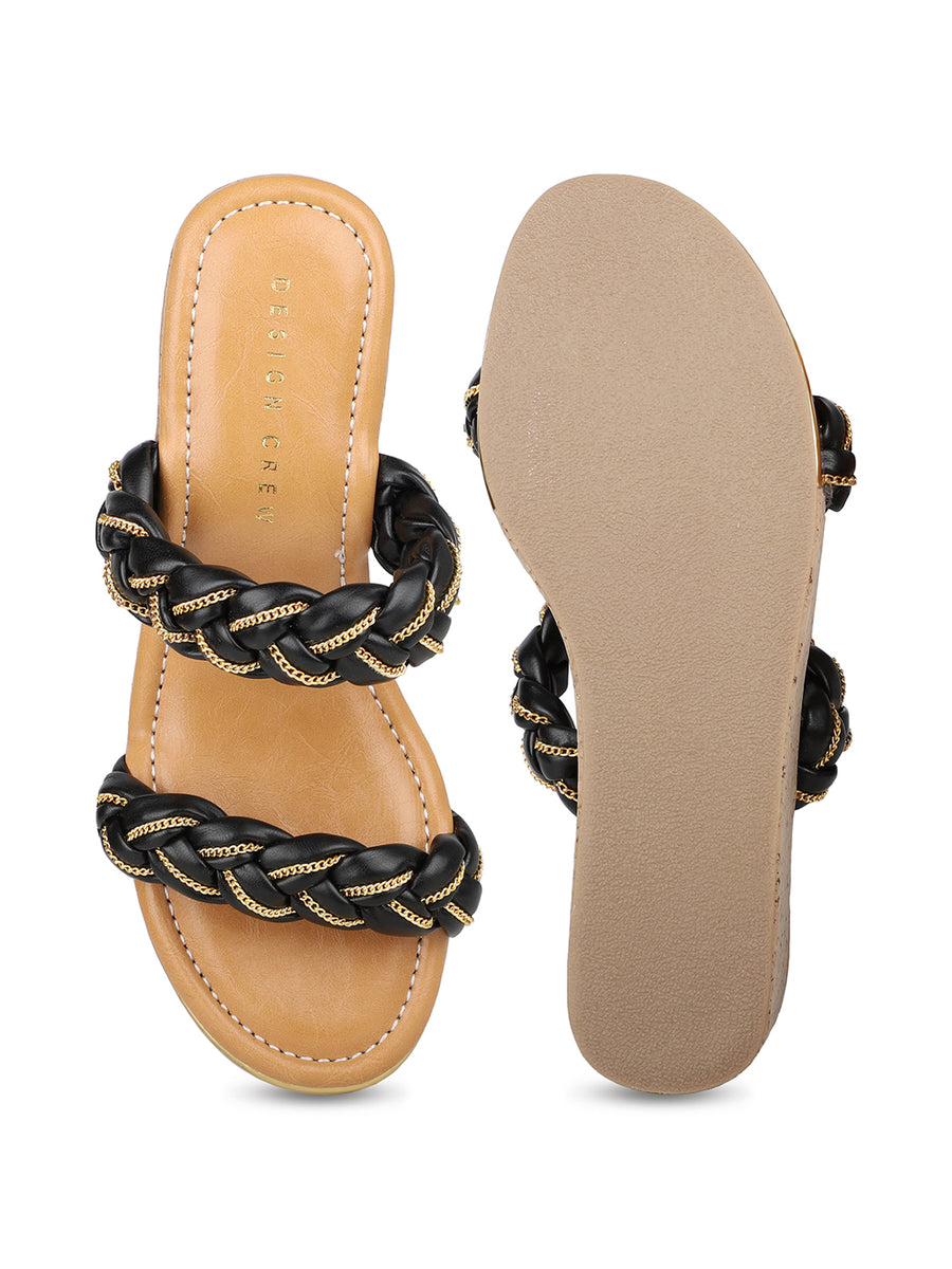 Metallic Chain Braided Slide Sandal