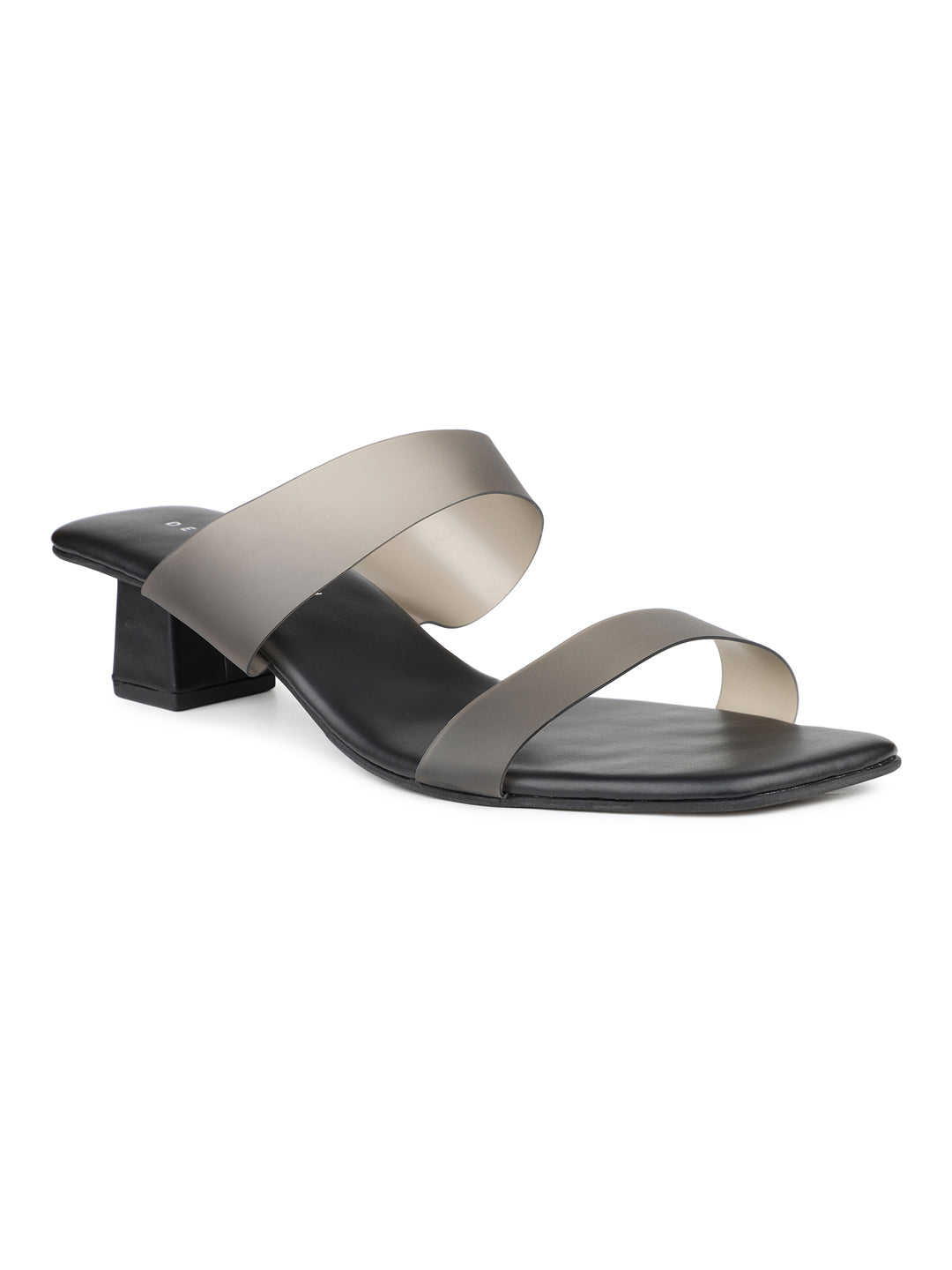 Classic Slide Sandal With Box Heel & Transparent Straps
