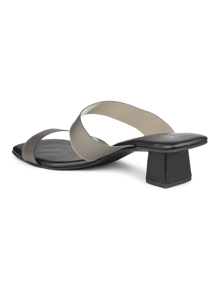 Classic Slide Sandal With Box Heel & Transparent Straps