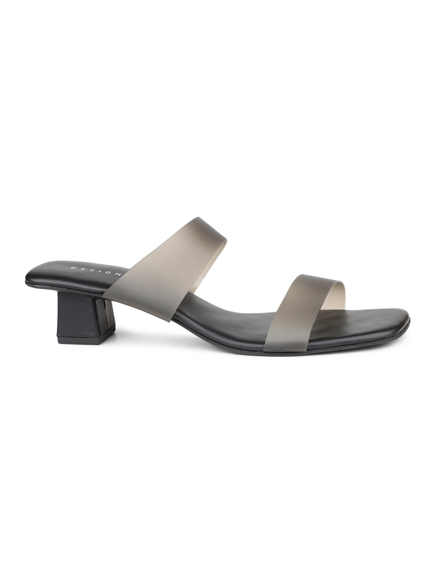Classic Slide Sandal With Box Heel & Transparent Straps