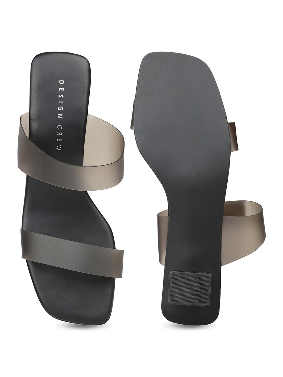 Classic Slide Sandal With Box Heel & Transparent Straps
