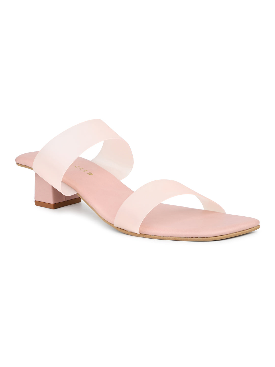 Classic Slide Sandal With Box Heel & Transparent Straps