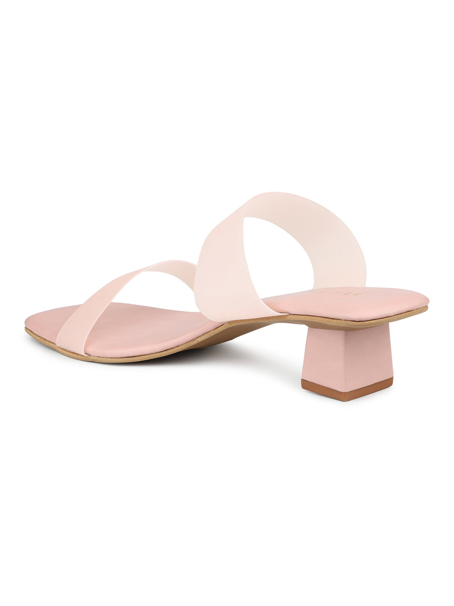 Classic Slide Sandal With Box Heel & Transparent Straps