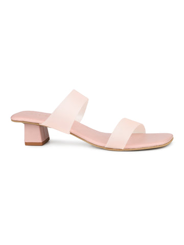 Classic Slide Sandal With Box Heel & Transparent Straps