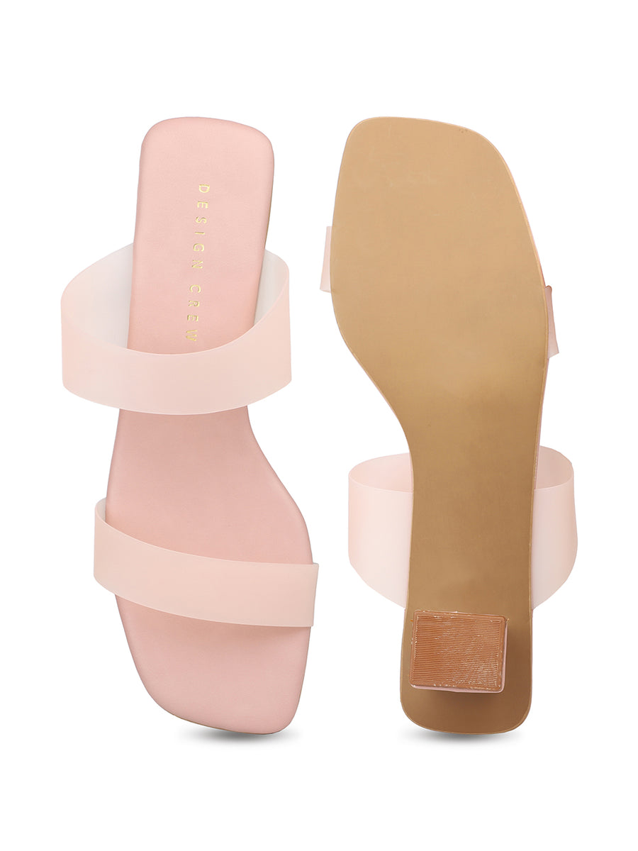 Classic Slide Sandal With Box Heel & Transparent Straps