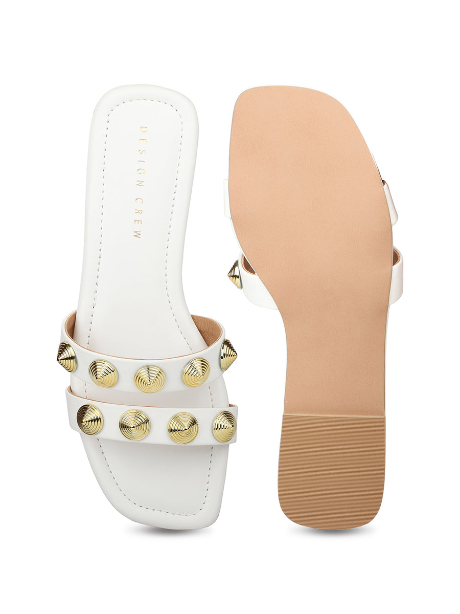 Gold Studs Metallic Slides