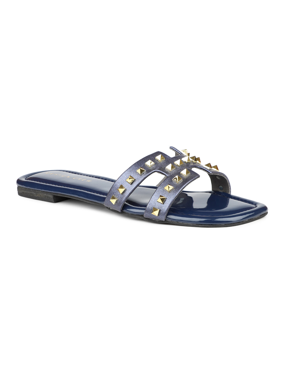Classic H Syle Slide Sandal With Gold Studs