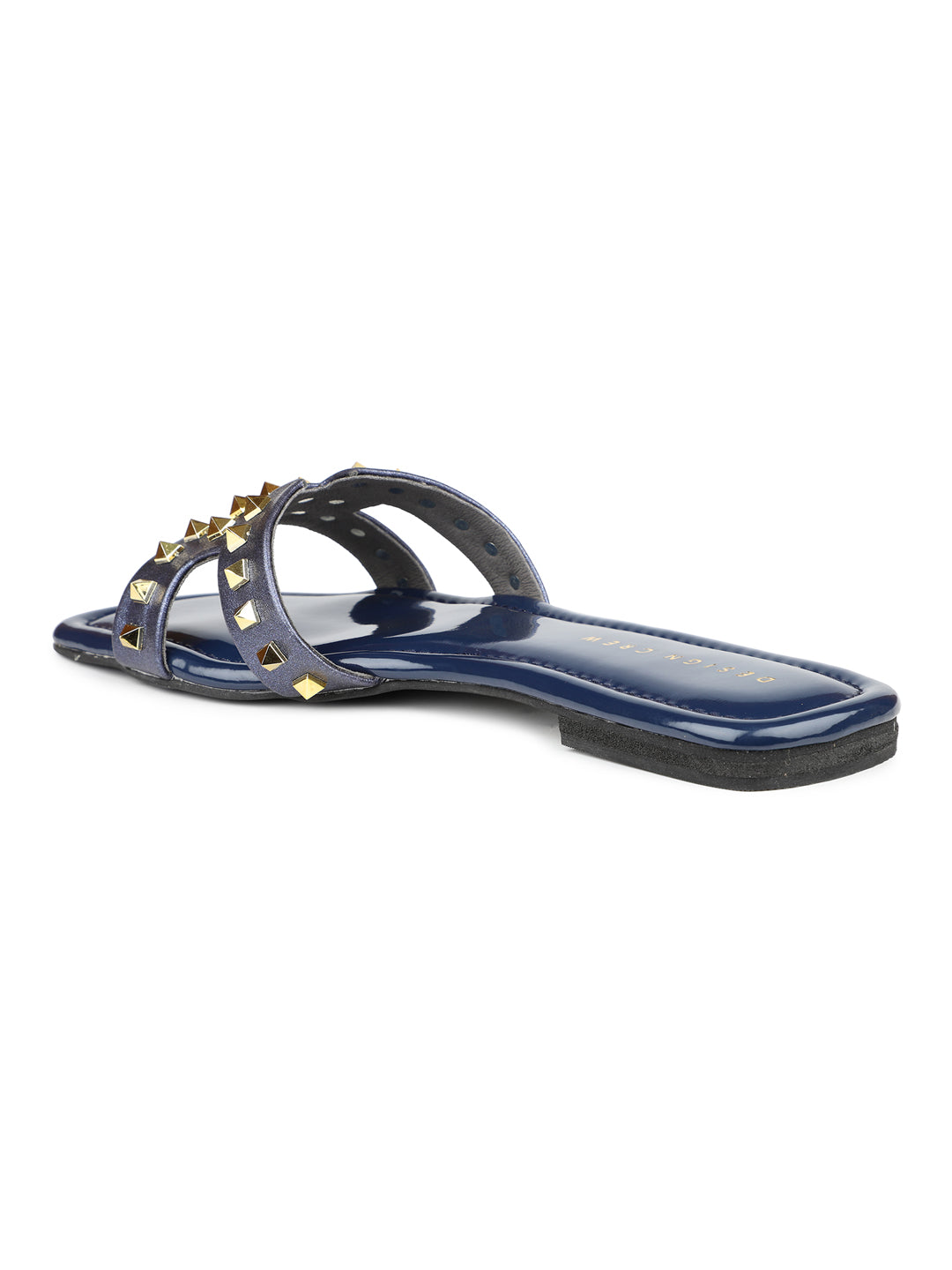 Classic H Syle Slide Sandal With Gold Studs